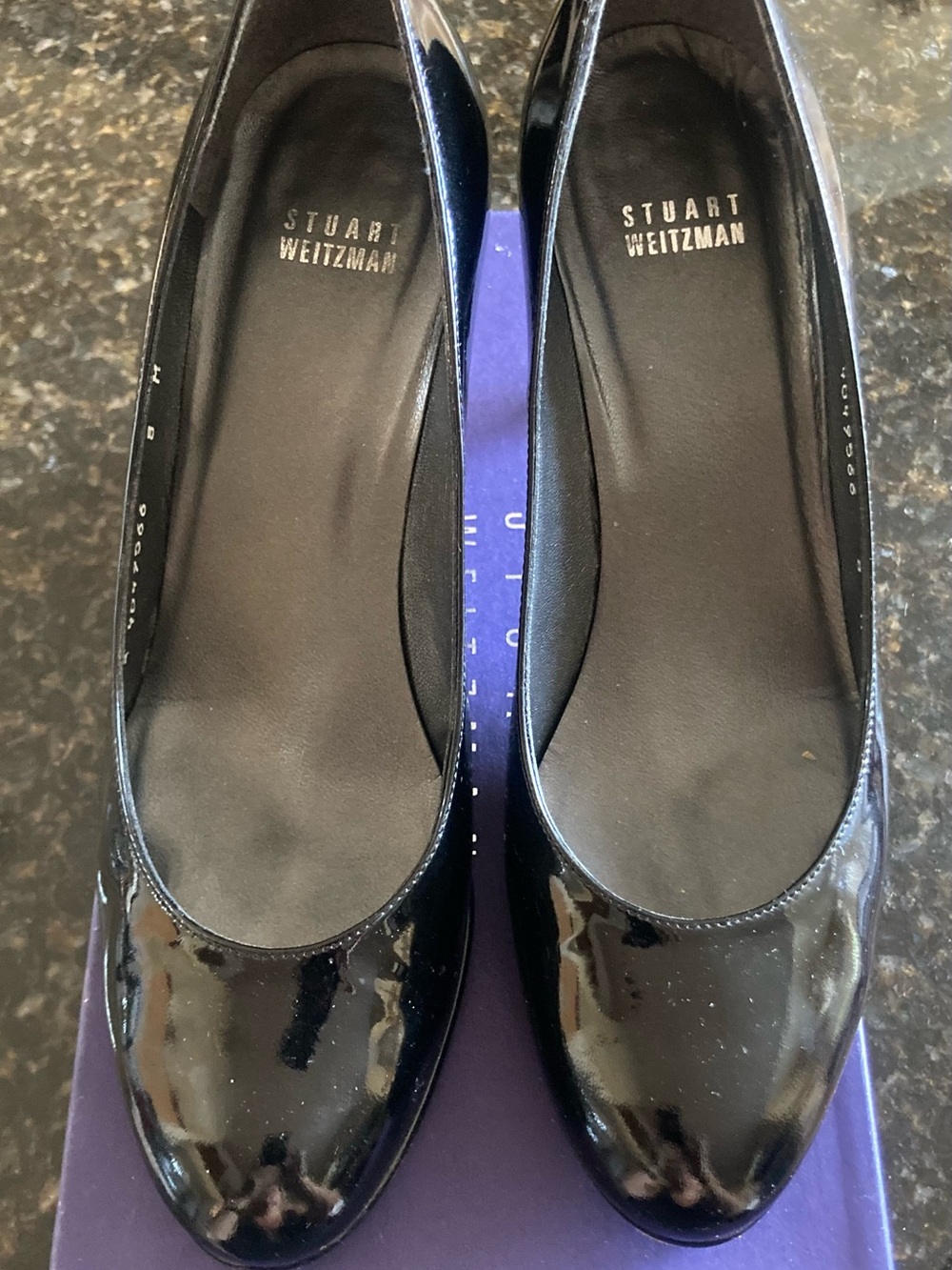 Stuart Weitzman Black Patent Leather Rounded-Toe Flats